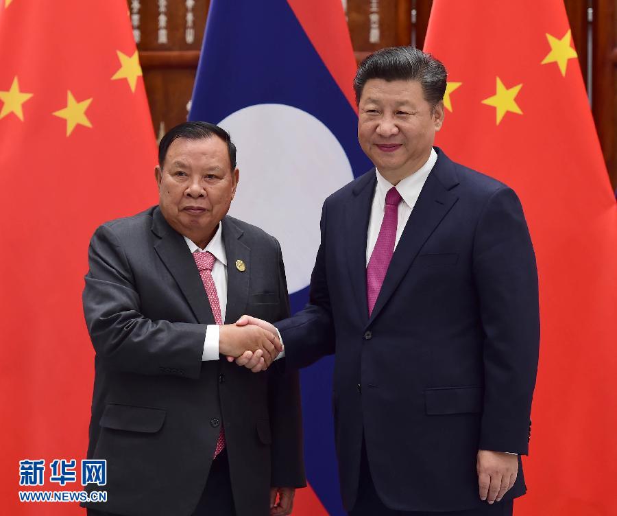 9月2日，國家主席習近平在杭州會見老撾國家主席本揚。新華社記者張鐸攝